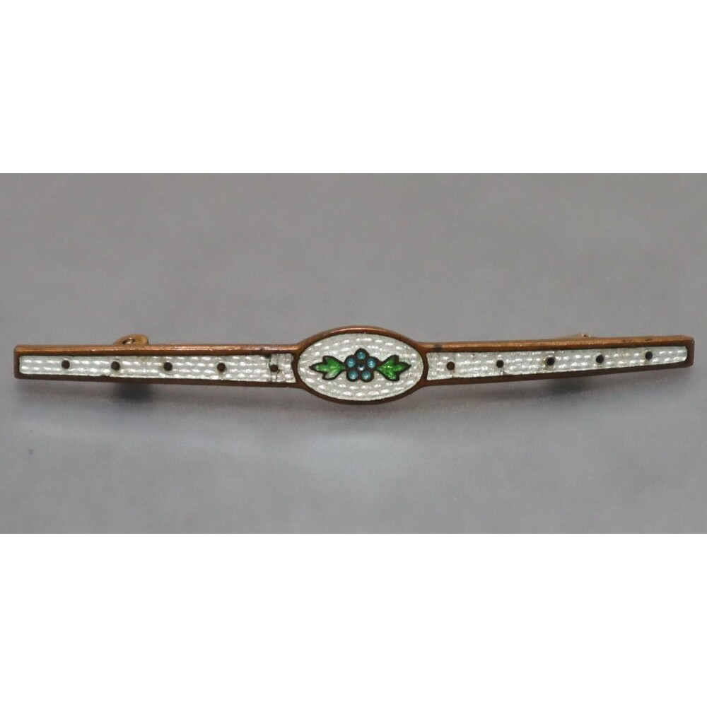 Art Deco Guilloche Enamel Bar Brooch Vintage Pin - Picture 2 of 4